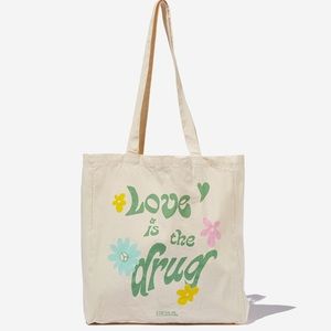 NEW “Love Is The Drug” 100% organic tote bag